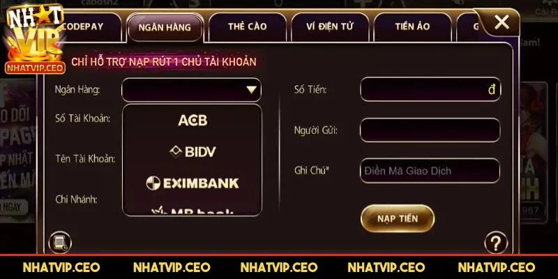 Nạp tiền qua thẻ ngân hàng